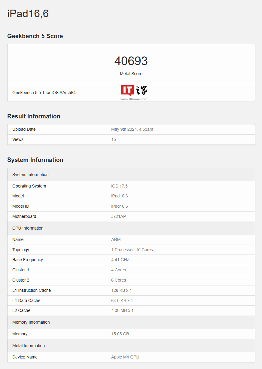图片[3] - 苹果M4款iPad Pro GPU跑分出炉：GB6 Metal比M2提升约15% - 万事屋
