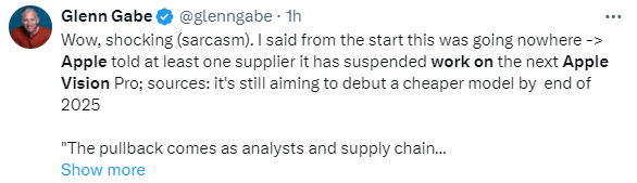 网传苹果暂停下一代高端头显研发，侧重明年发布更平价Vision Pro - 万事屋 | 生活·动漫·娱乐综合社区-银魂同好聚集地