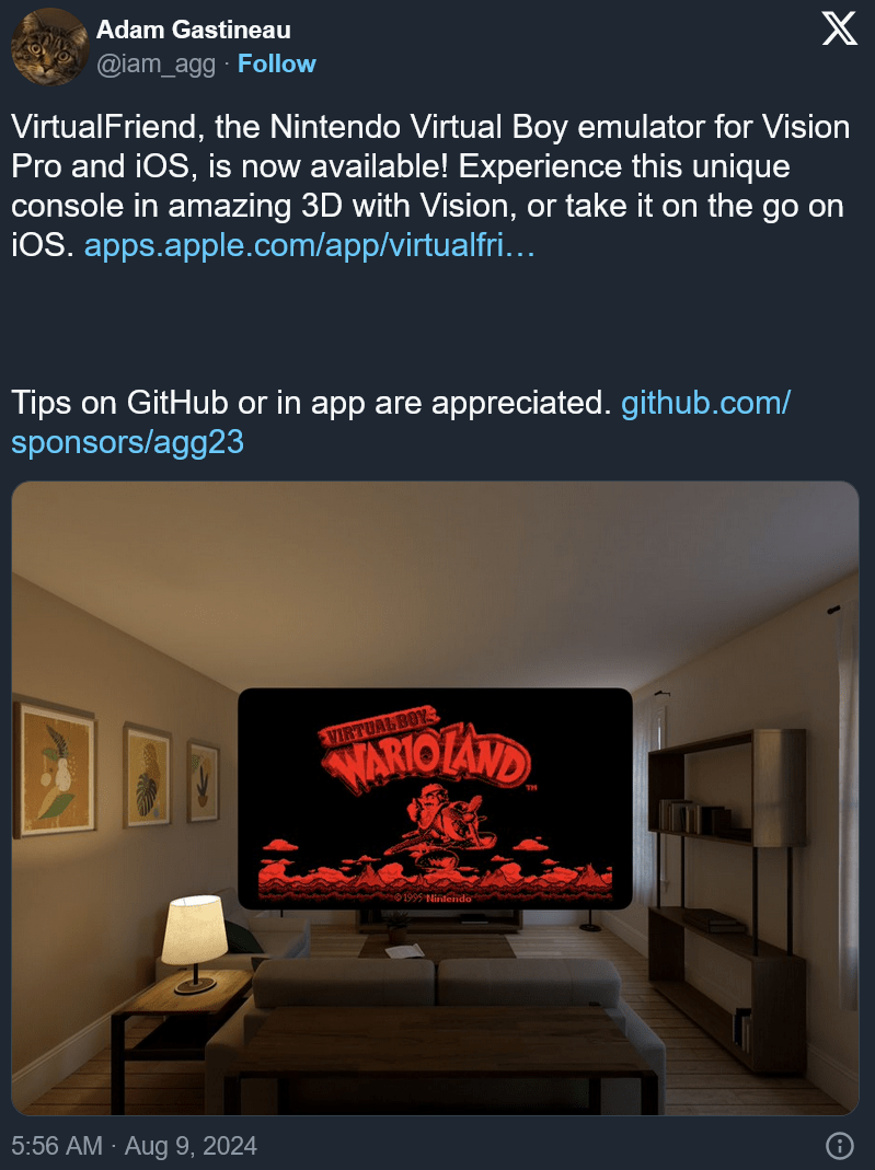 图片[2] - 现在玩家可以在Vision Pro上仿真1995年的Virtual Gameboy了 - 万事屋