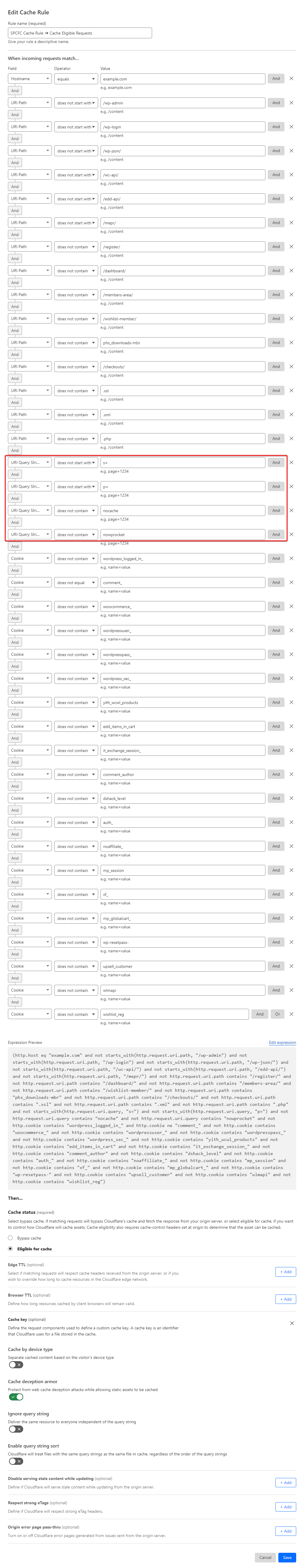 WordPress插件Super Page Cache for Cloudflare的SF规则设置部分 - 万事屋 | 生活·动漫·娱乐综合社区-银魂同好聚集地
