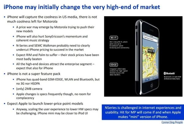 2007年诺基亚对iPhone的看法遭泄露:会改变整个市场