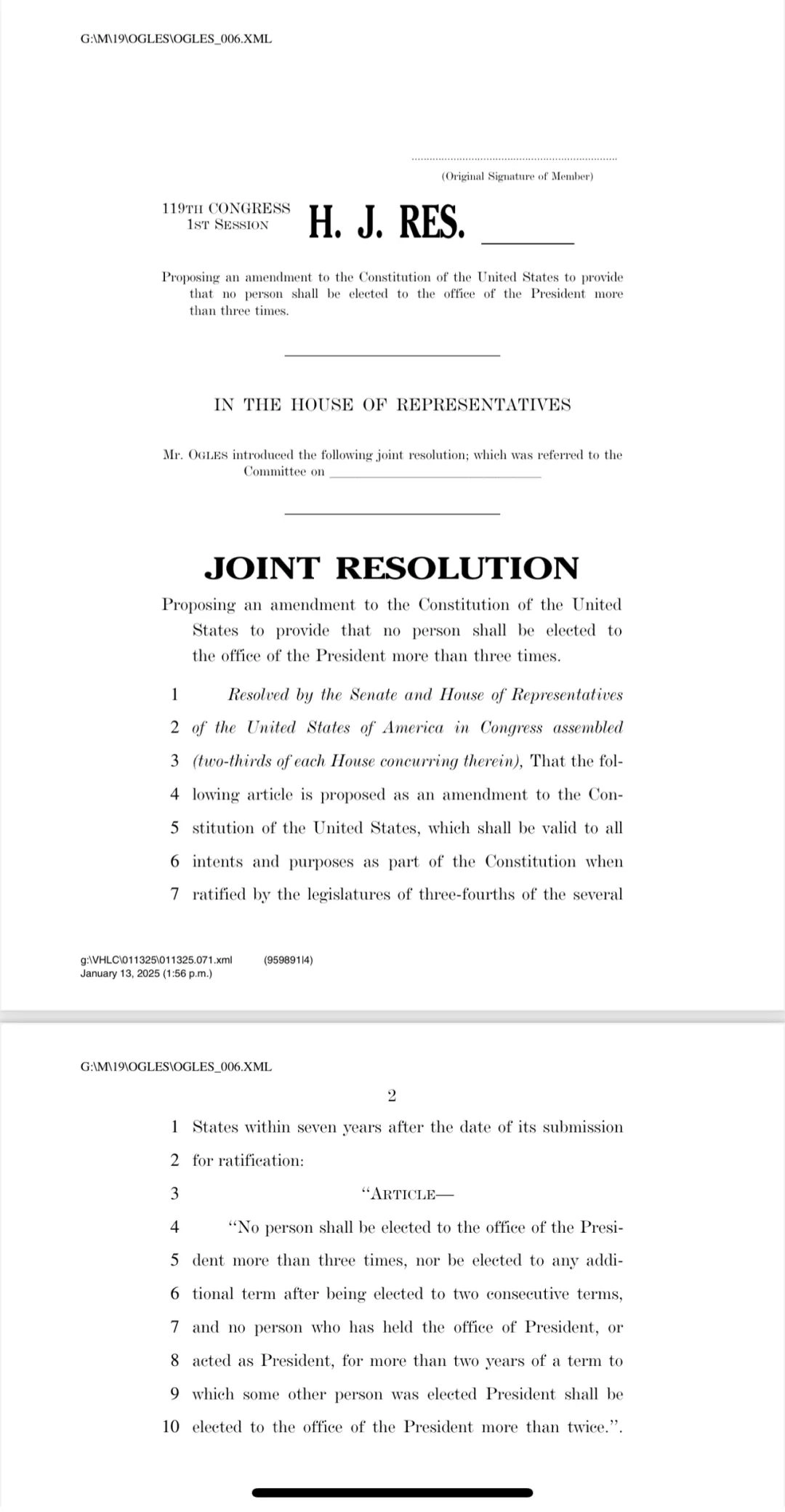 突发!共和党议员申请修宪,取消总统任期限制