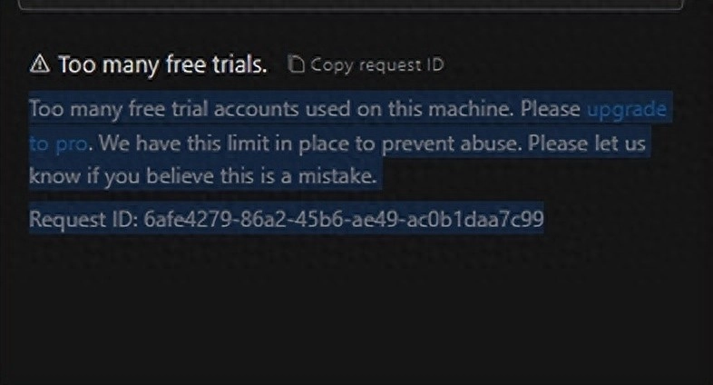 教你如何无限使用Cursor,帮你解决烦人的Cursor Too many free trial accounts used on this