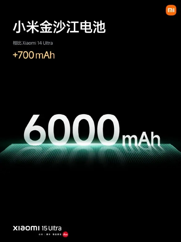 10%超高含硅量!小米15 Ultra搭载6000mAh金沙江电池