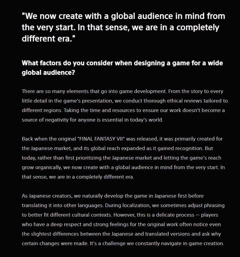 《最终幻想7:重生》导演:目标是全球观众 会进行彻底的道德审查