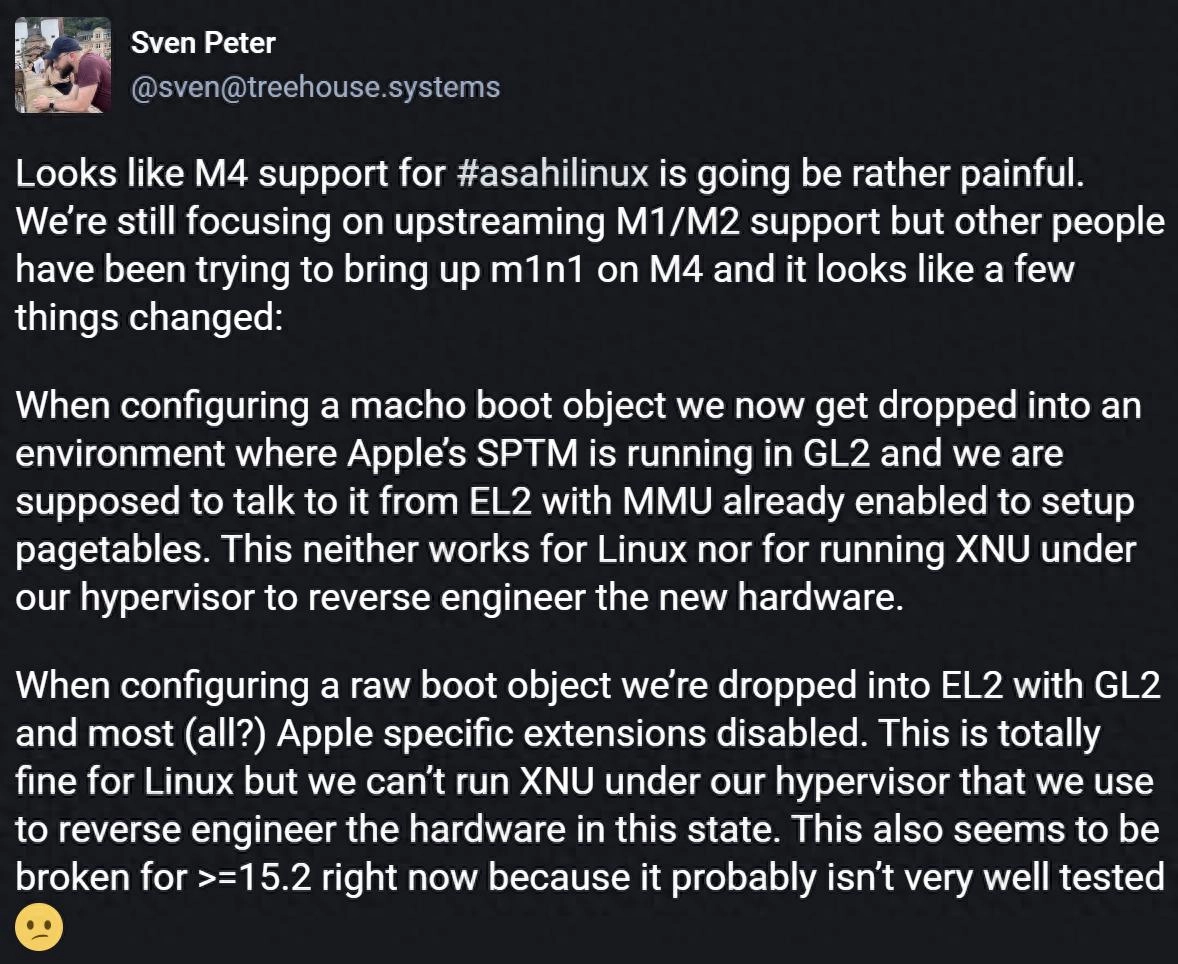 Apple Silicon发生的变化令Asahi Linux对M4的支持遇到障碍 - 万事屋 | 生活·动漫·娱乐综合社区-银魂同好聚集地