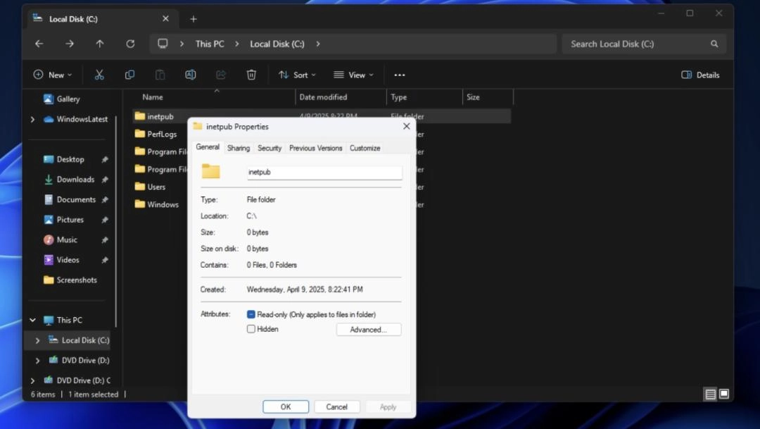 Windows 11更新引发混乱:C盘突然多了个“inetpub”文件夹!