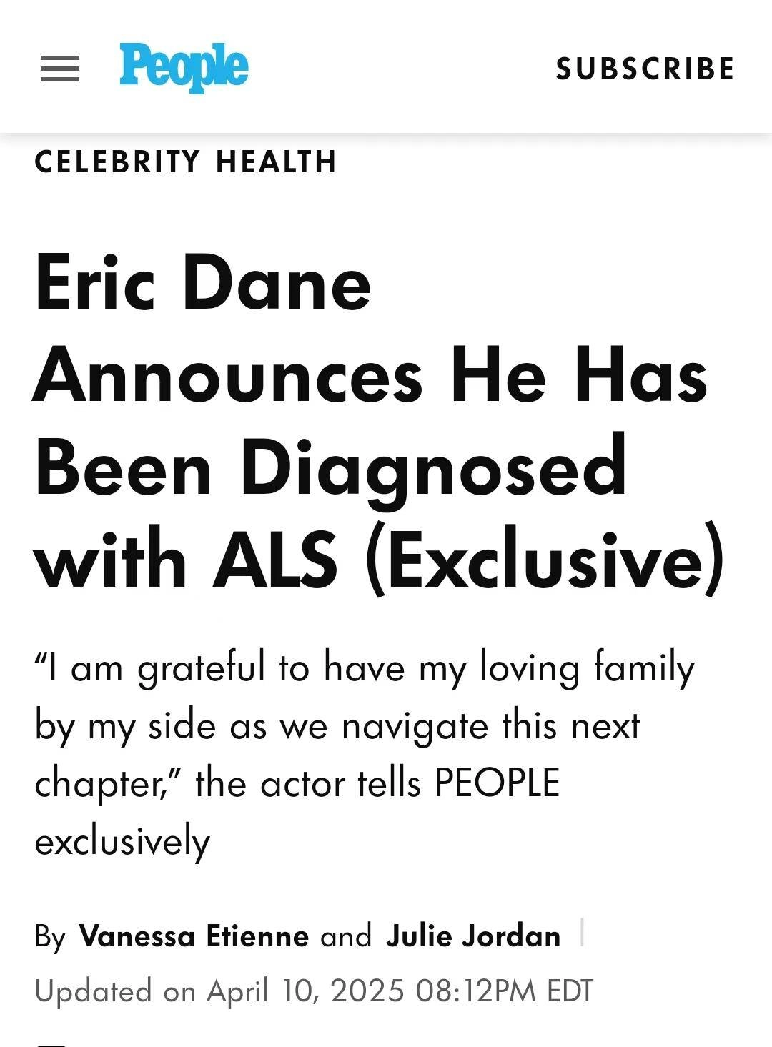 埃里克·迪恩确诊渐冻症,他曾在电影《1921》中出演马林一角