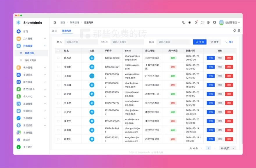 网友分享SnowAdmin - 免费开源的后台管理框架,基于 Vue3 / Ts 等技术栈打造