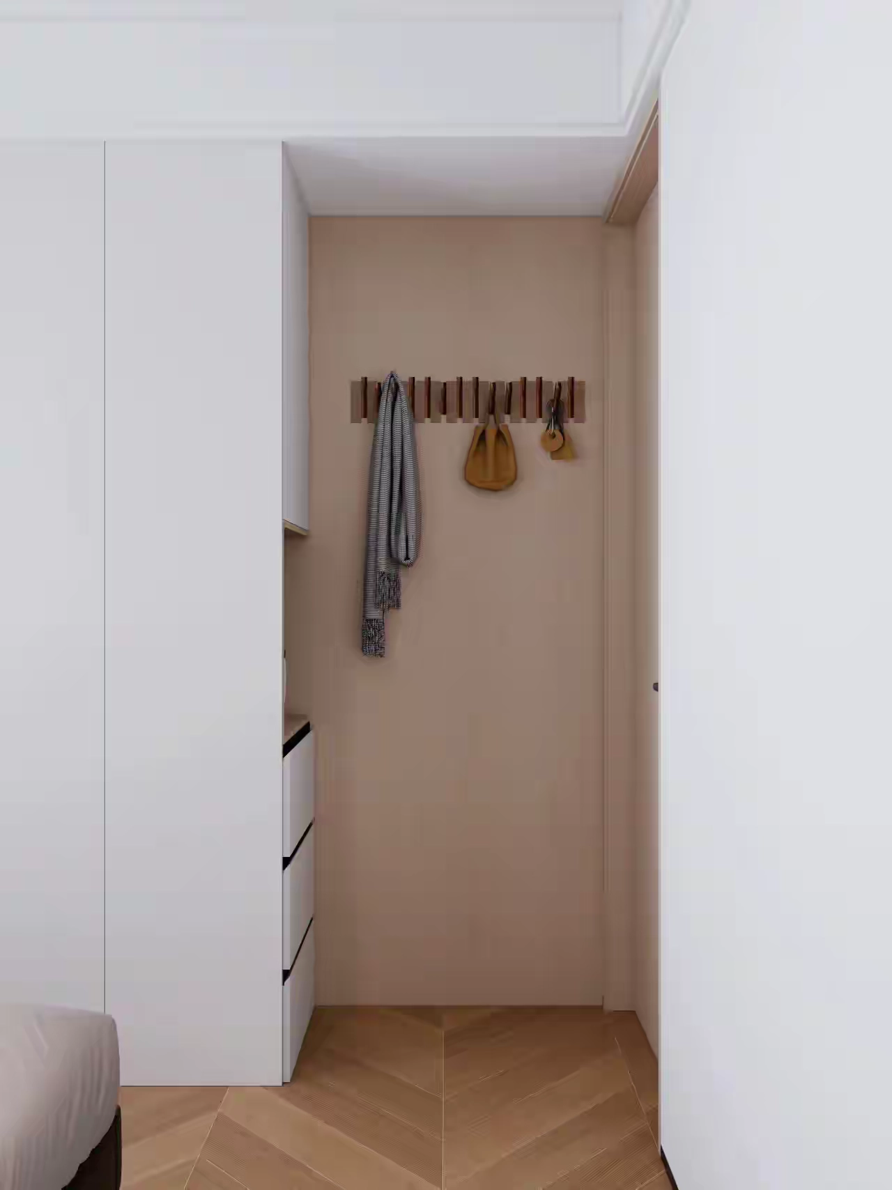 不足10平米小卧室设计布局，床尾衣柜衔接卧室门多出一个次净衣区 - 万事屋 | 生活·动漫·娱乐综合社区-银魂同好聚集地