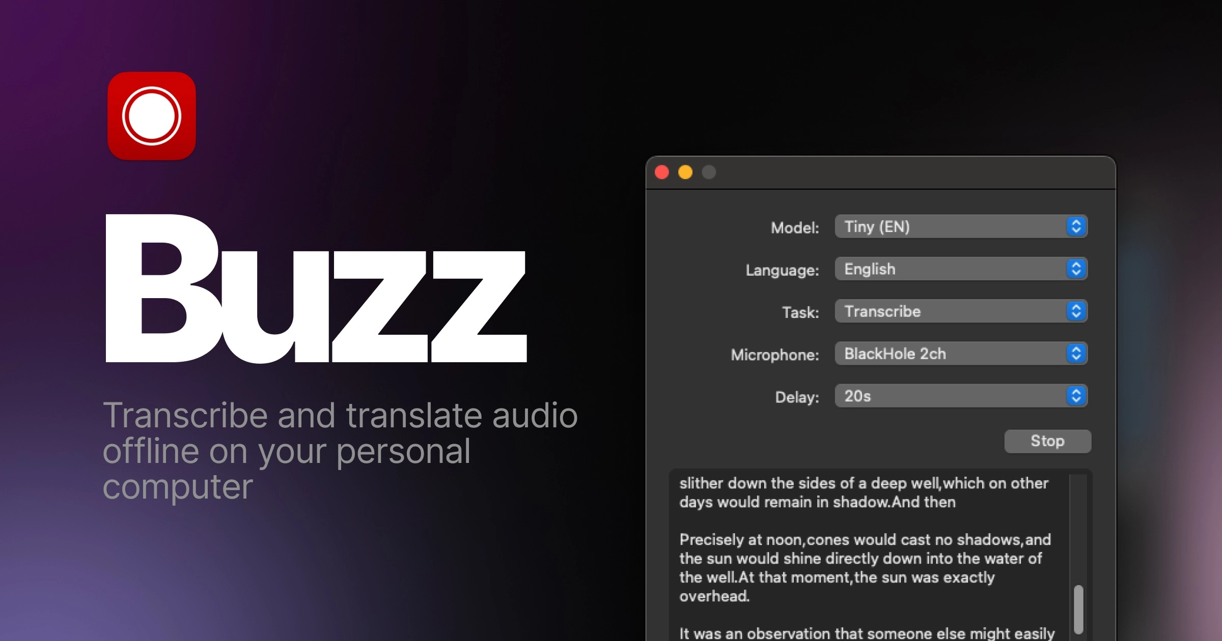 Buzz：完全免费开源的离线语音转文字神器，支持多语言字幕生成