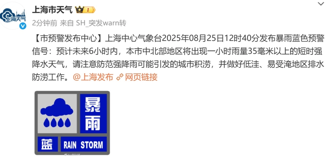 上海五预警连发,大雨到暴雨+10级大风+雷电+冰雹!请尽量避免外出