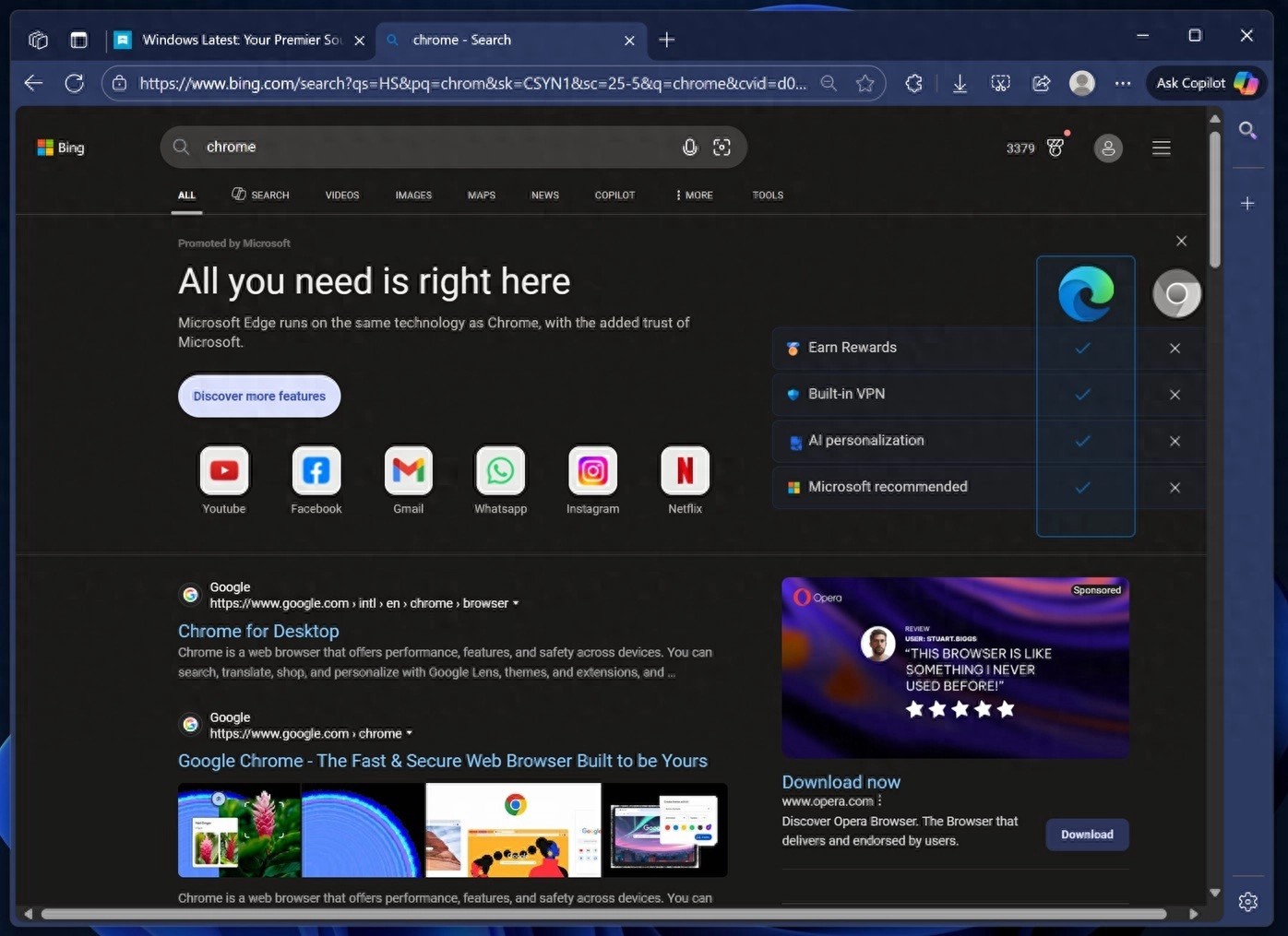 Bing新广告在Windows 11中用“记分牌”对比Edge与Chrome - 万事屋 | 生活·动漫·娱乐综合社区-银魂同好聚集地