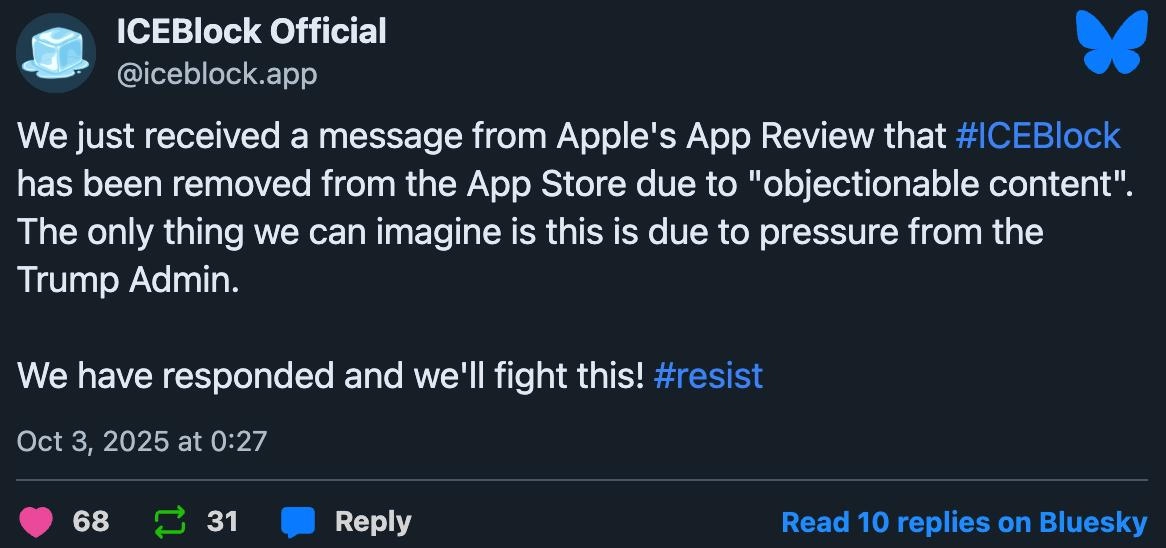 前苹果高管抨击App Store下架ICEBlock的决定