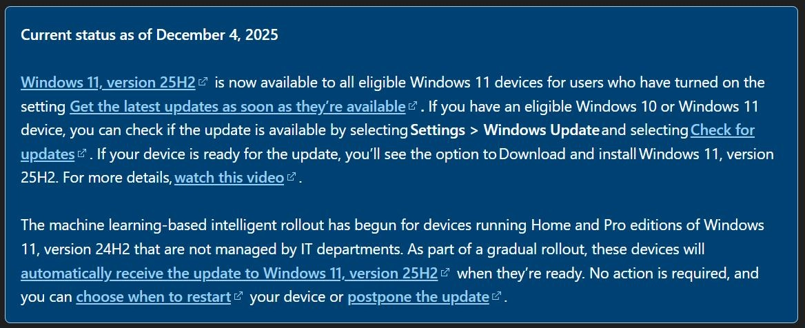 微软将借助机器学习在部分电脑上自动下载Windows 11 25H2更新