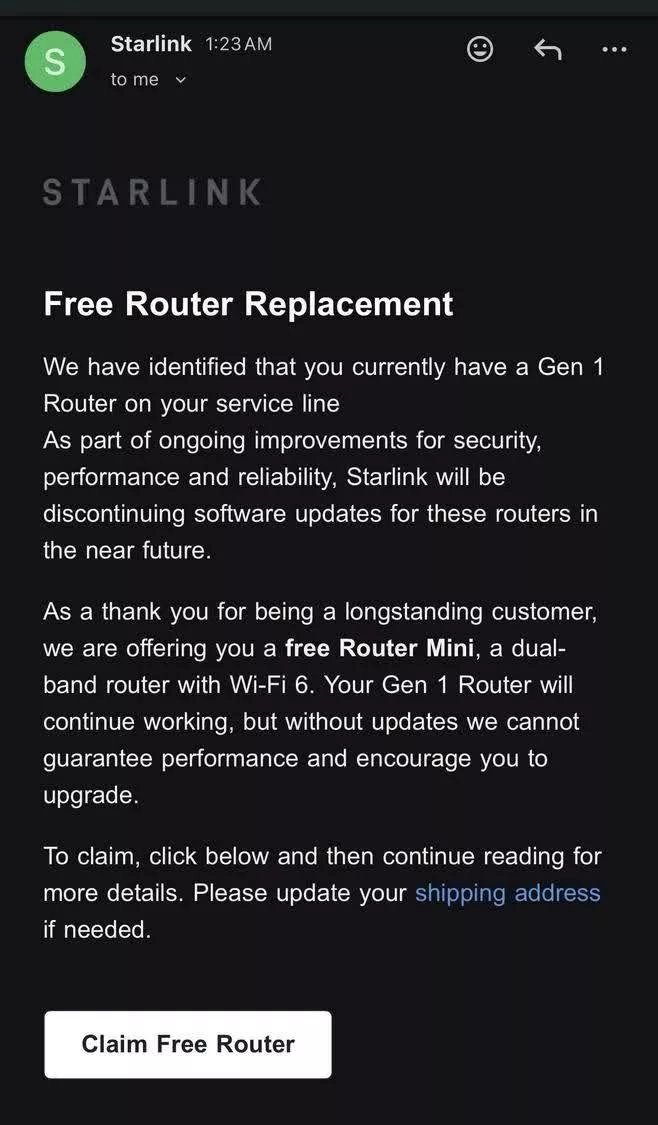 星链停止为首代路由器提供支持 向老用户免费升级新设备