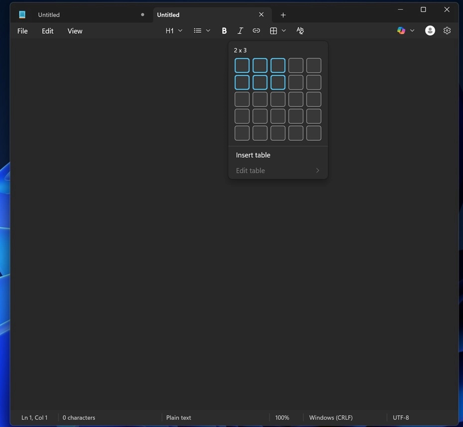 Windows 11记事本加入表格生成功能 并引入AI实时“打字式”回答