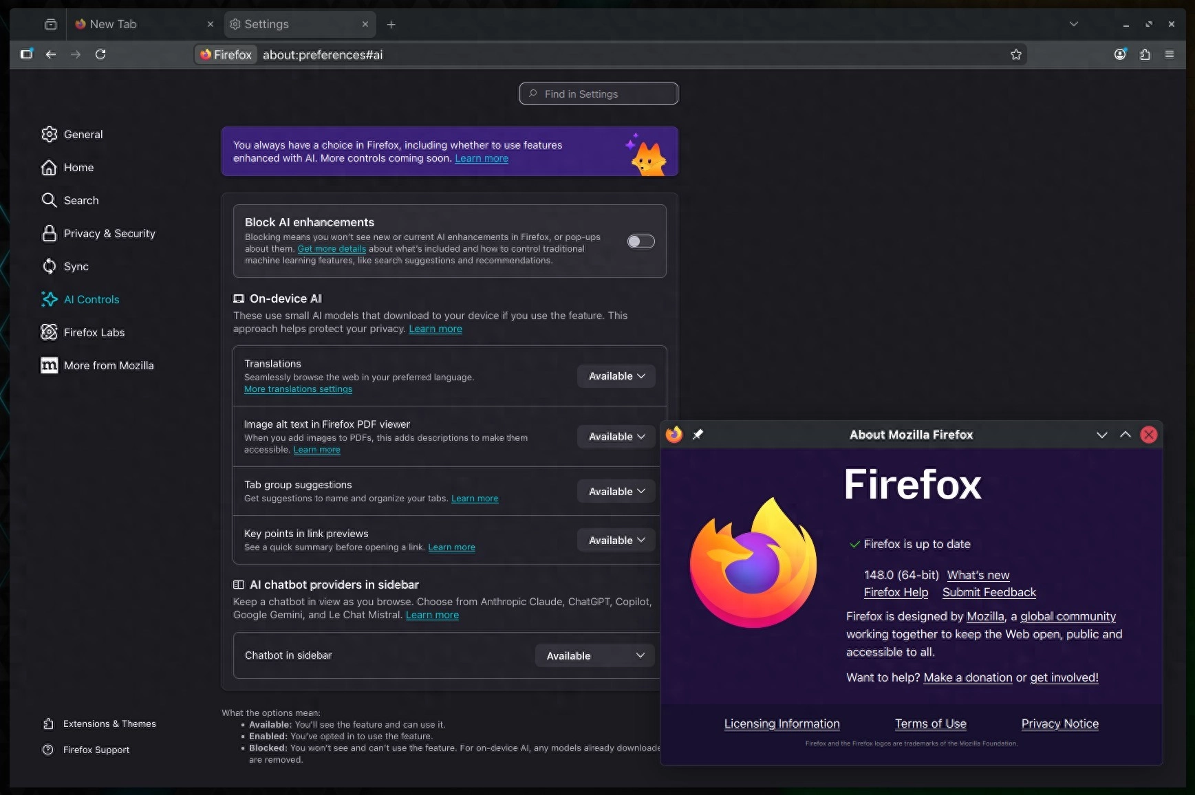 Mozilla Firefox 148.0 正式发布：新增“一键关闭AI”开关并修复拖放等问题 - 万事屋 | 生活·动漫·娱乐综合社区-银魂同好聚集地