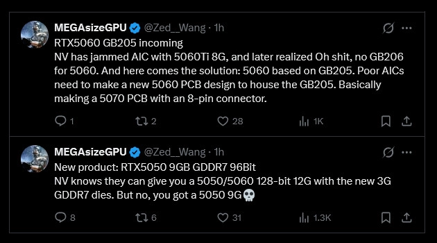 NVIDIA被曝筹备9GB显存版 GeForce RTX 5050 升级 GDDR7、带宽小幅提升