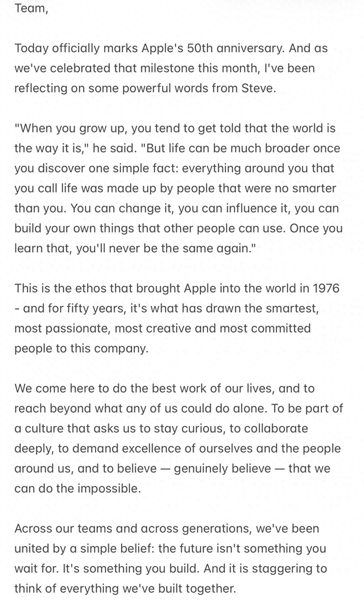 库克致苹果员工五十周年信：称“最好的日子还在前方” - 万事屋 | 生活·动漫·娱乐综合社区-银魂同好聚集地