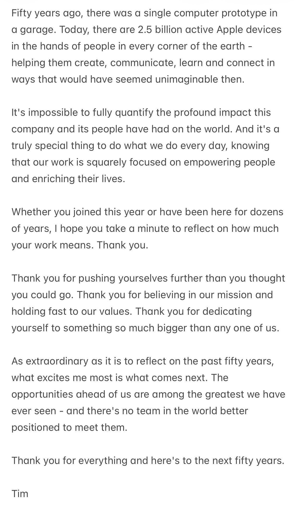 库克致苹果员工五十周年信：称“最好的日子还在前方” - 万事屋 | 生活·动漫·娱乐综合社区-银魂同好聚集地
