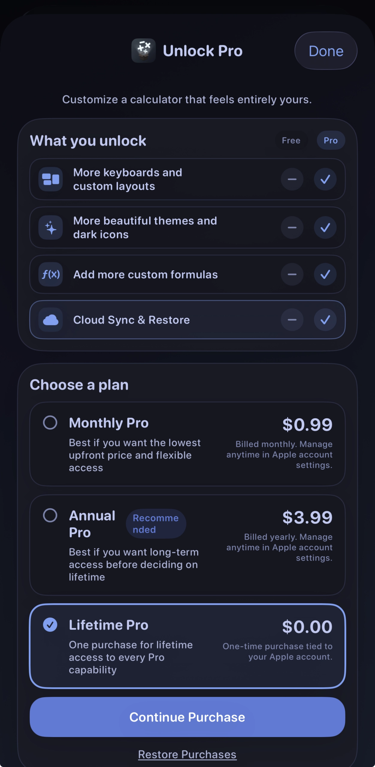 iOS 随心计算器 内购的终身会员正在限时免费中！ - 万事屋 | 生活·动漫·娱乐综合社区-银魂同好聚集地