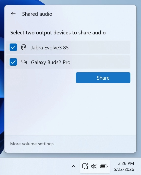 微软Windows 11更新引入“共享音频”功能 支持双耳机同步聆听