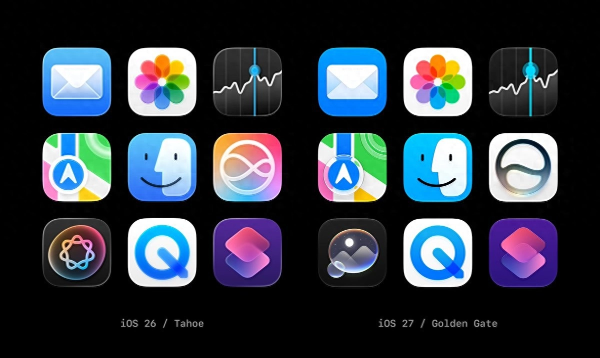 iOS 27 重新设计应用图标:液态玻璃层次更锐利 动态图效大幅收敛 - 万事屋