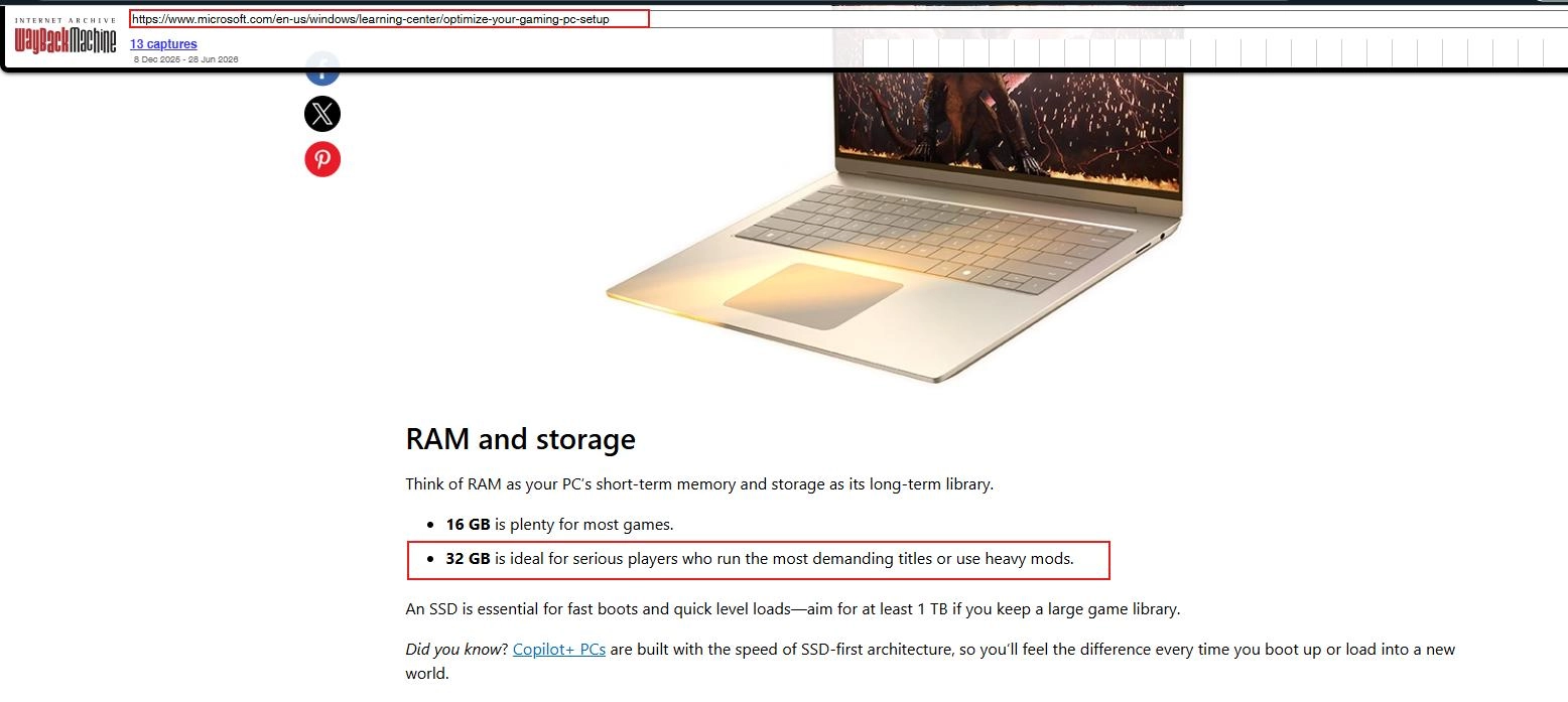 微软悄然下架Windows 11的32GB内存系统需求推荐文档并改推8GB硬件