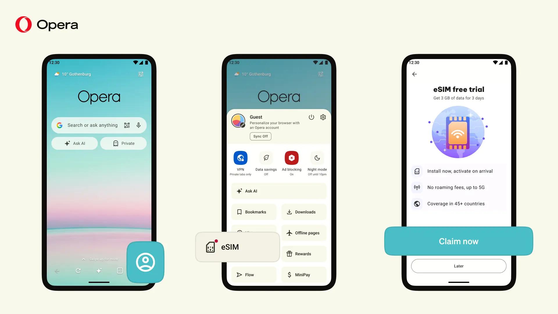 Opera Android版浏览器加入旅行eSIM服务 提供3GB免费流量试用