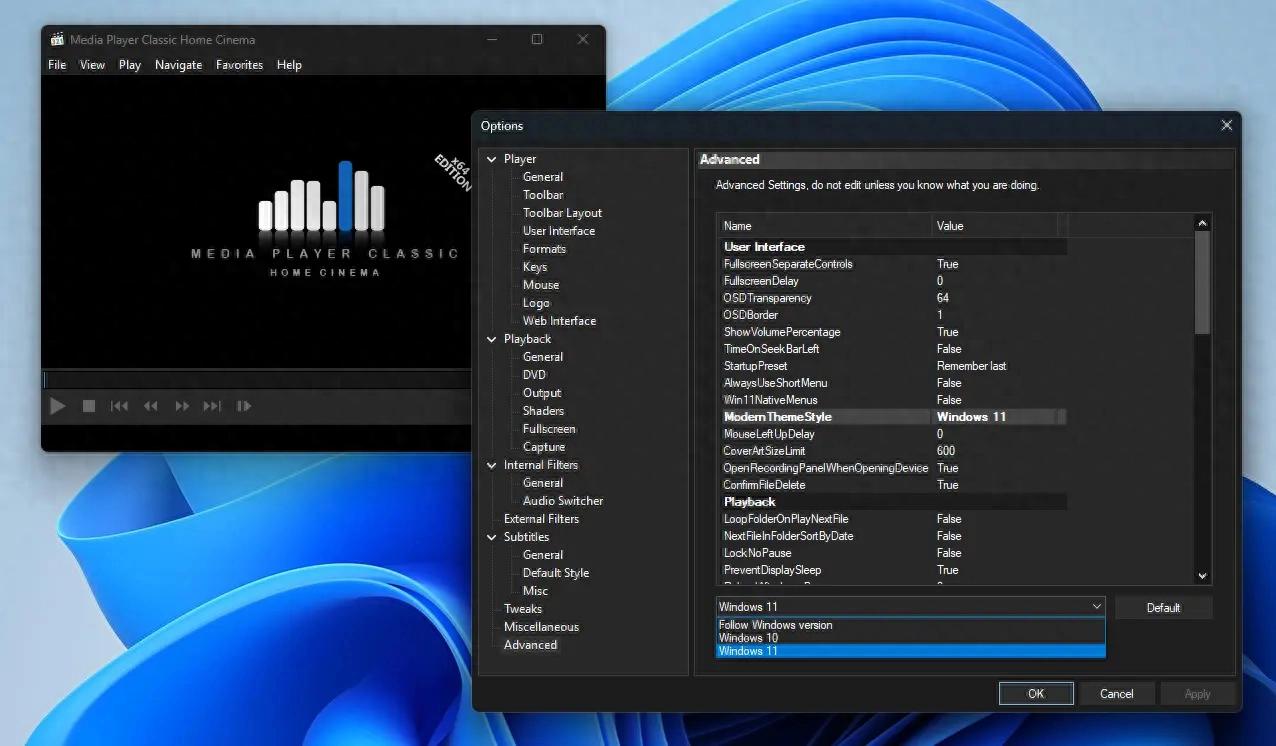 经典播放器MPC-HC 2.8.3加入Windows 11风格菜单 旧界面仍可保留