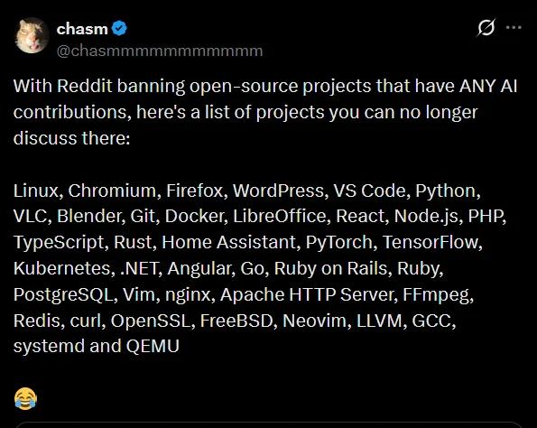 Reddit开源讨论区块突然封杀AI项目及非英语用户 引发开发者社区分裂